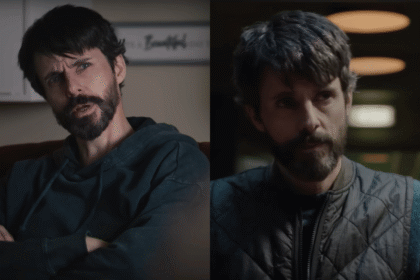 Official Netflix poster of Dept. Q featuring Matthew Goode as DCI Carl Morck in a tense, moody setting